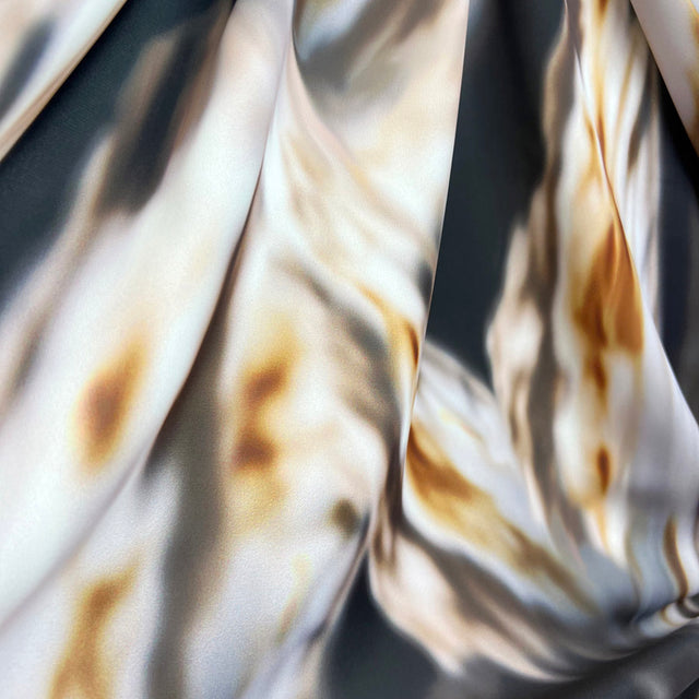 Digitally Printed Marble Satin Dress Fabric Daphne Caramel Drape