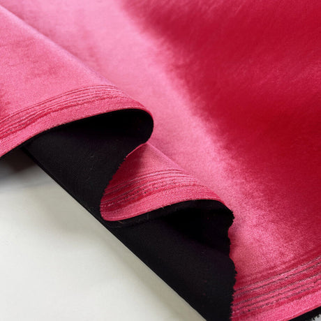 Diva polyester elastane pink black heavy velvet stretch knit jersey fabric fold