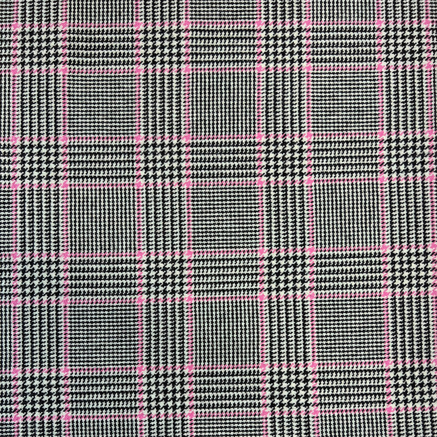 Dogtooth Tartan Black White Pink Wool Fabric Print
