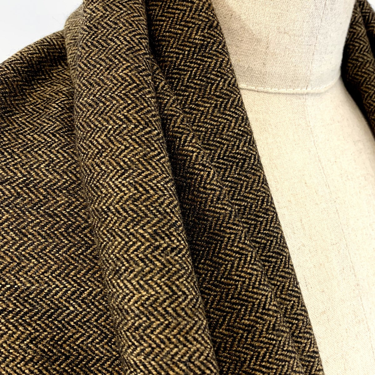 Don T Mind If I Do Wool Poly Mix Black Tan Herringbone Suiting Fabric Close Up Fabric Photo Custom