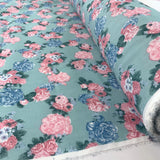 Doodle Mint Pink Floral Dress Craft Cotton Material Roll