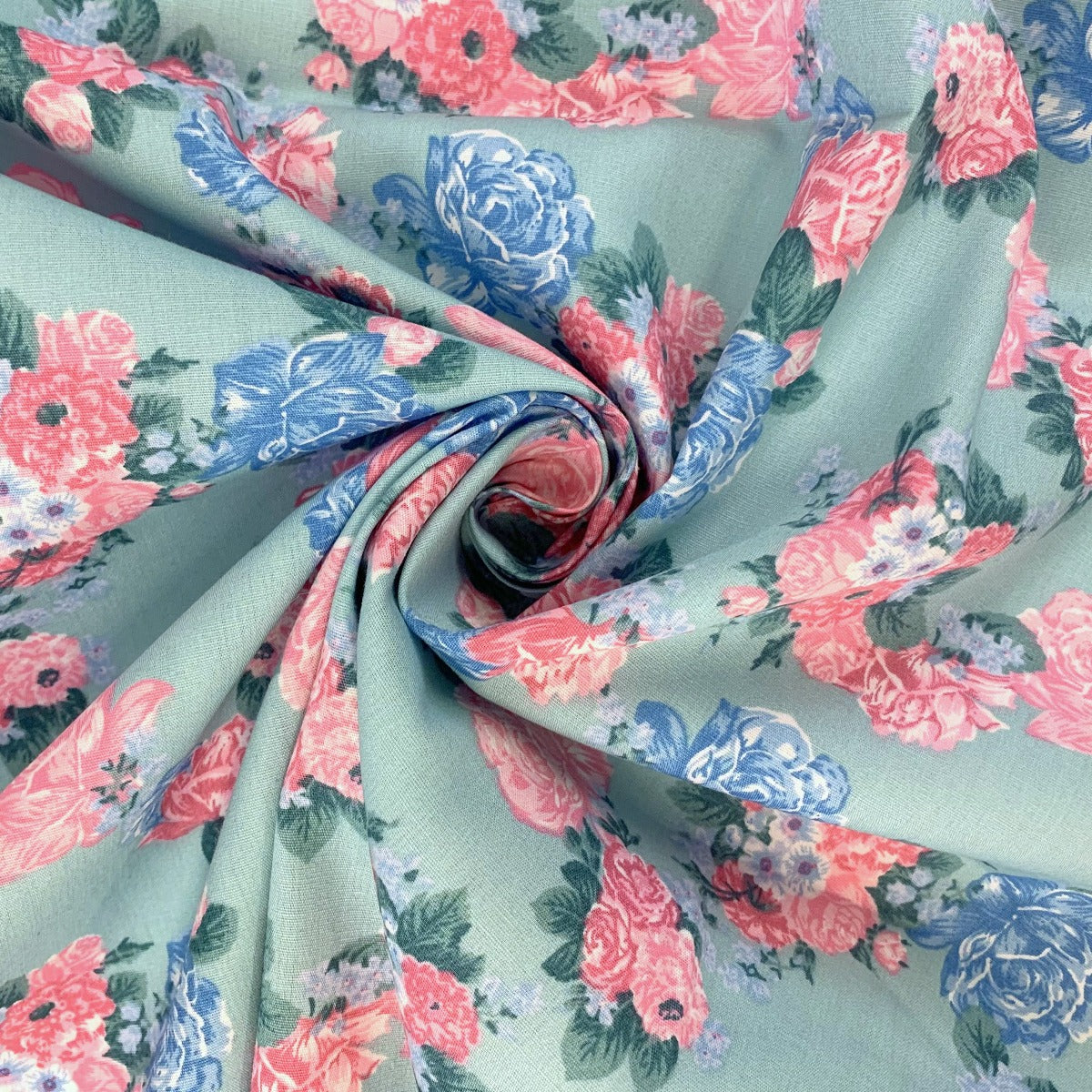 Doodle Mint Pink Floral Dress Craft Cotton Material Swirl