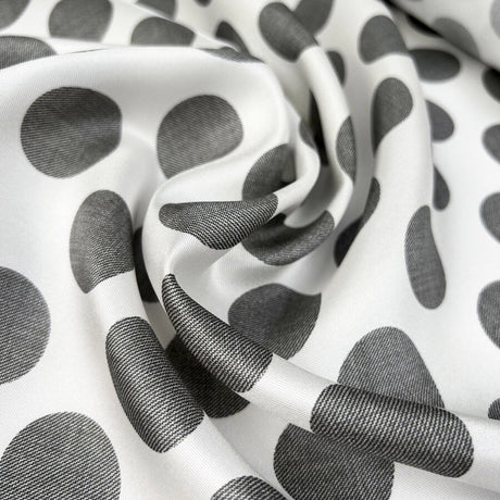 Dotto silk white grey spotty italian twill satin dress fabric cu