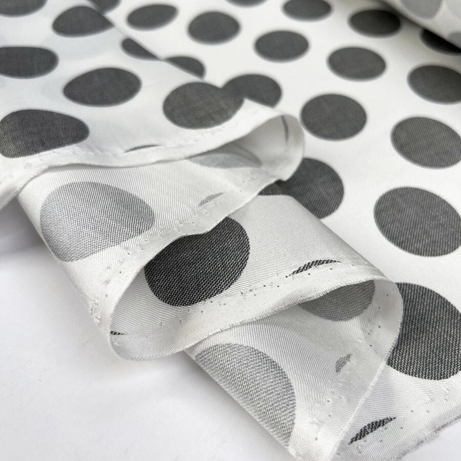 Dotto silk white grey spotty italian twill satin dress fabric fold