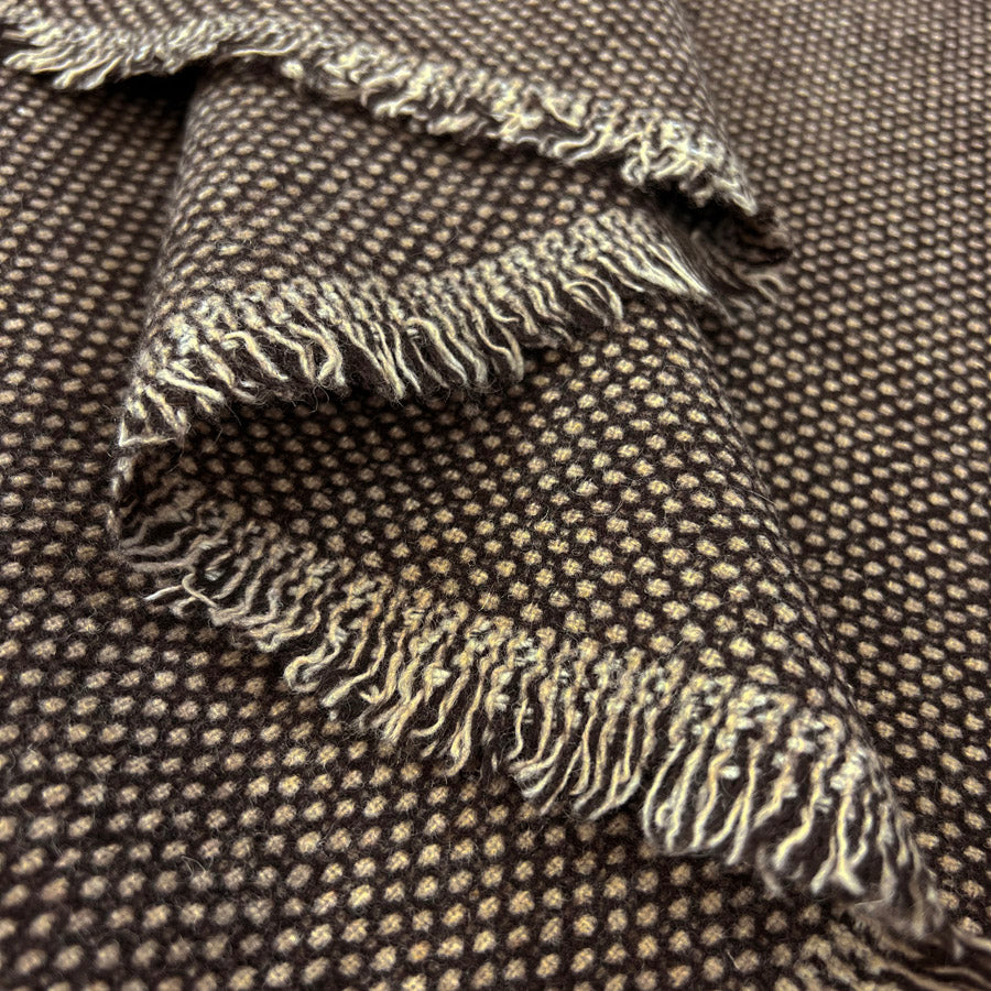 Dotty Spotty Brown White Polyester Wool Blend Fabric Fold