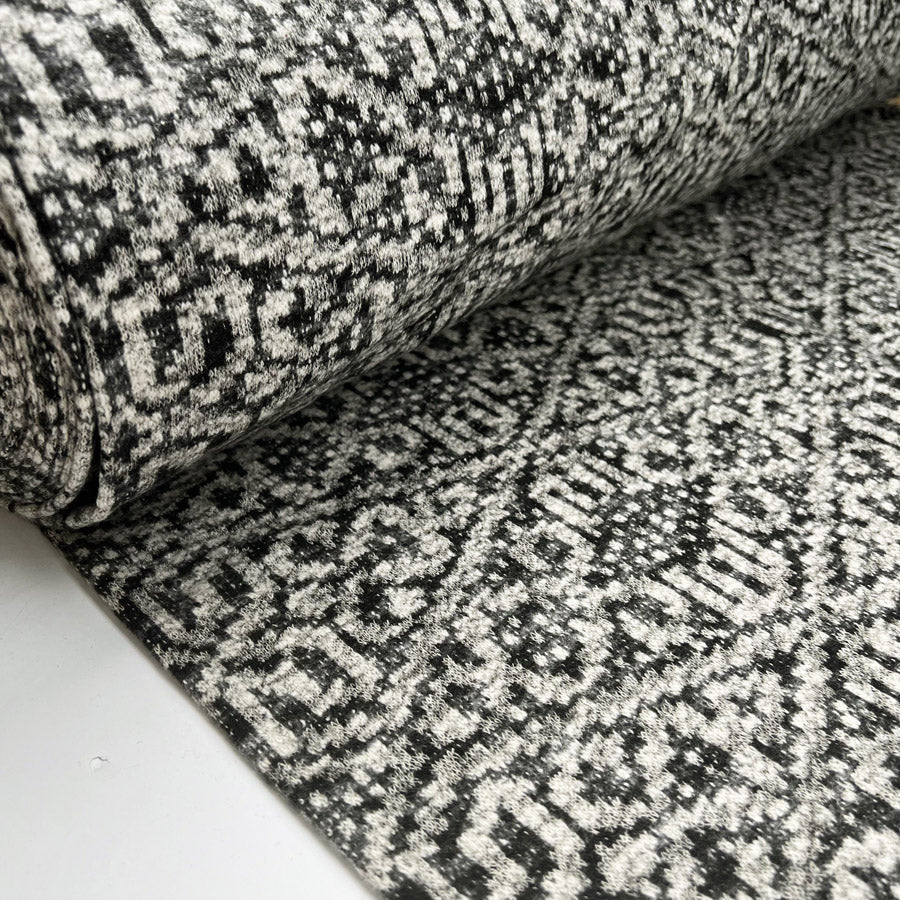 Double Agent Cotton Polyester Black Grey Sepia Abstract Knitted Fabric Bolt
