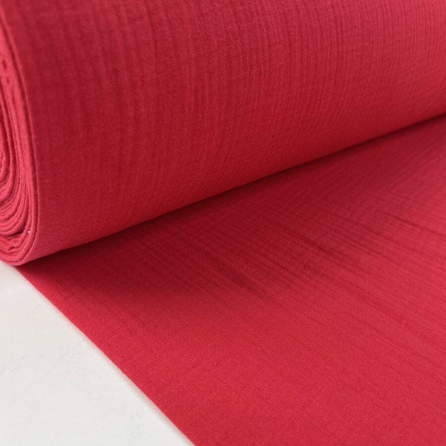 Double Gauze Hot Pink Plain Cotton Puckered Dress Fabric Bolt