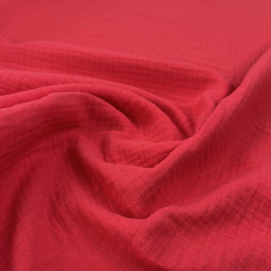 Double Gauze Hot Pink Plain Cotton Puckered Dress Fabric