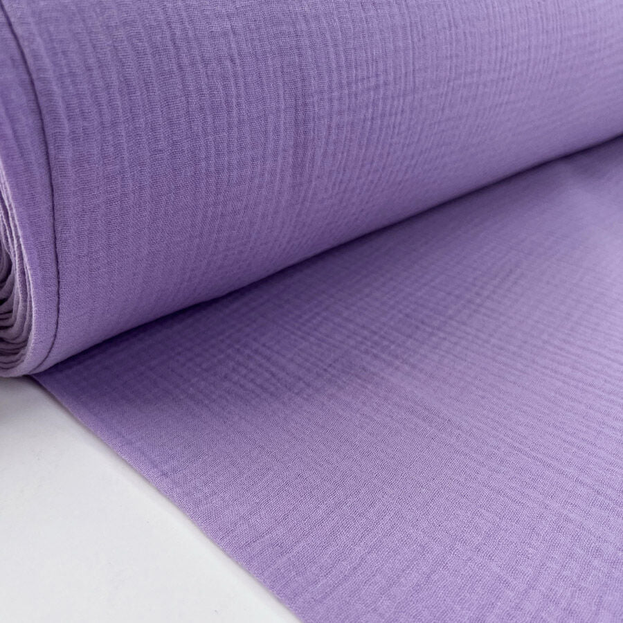 Double Gauze Lilac Purple Plain Cotton Puckered Dress Fabric Bolt