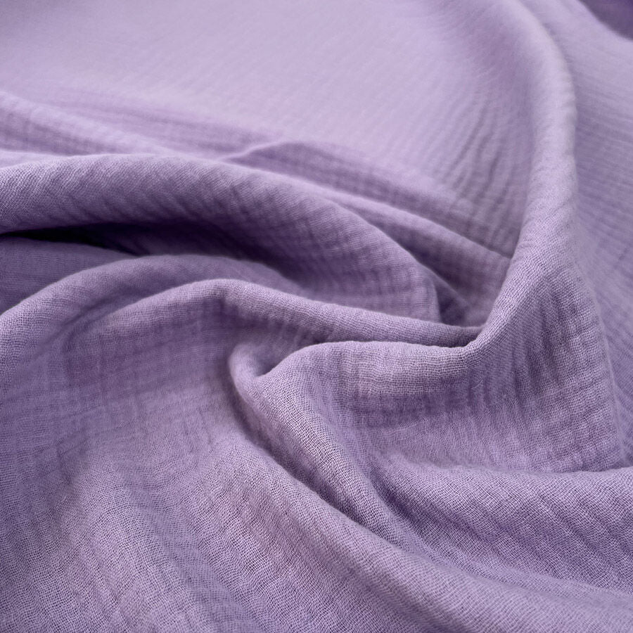 Double Gauze Lilac Purple Plain Cotton Puckered Dress Fabric