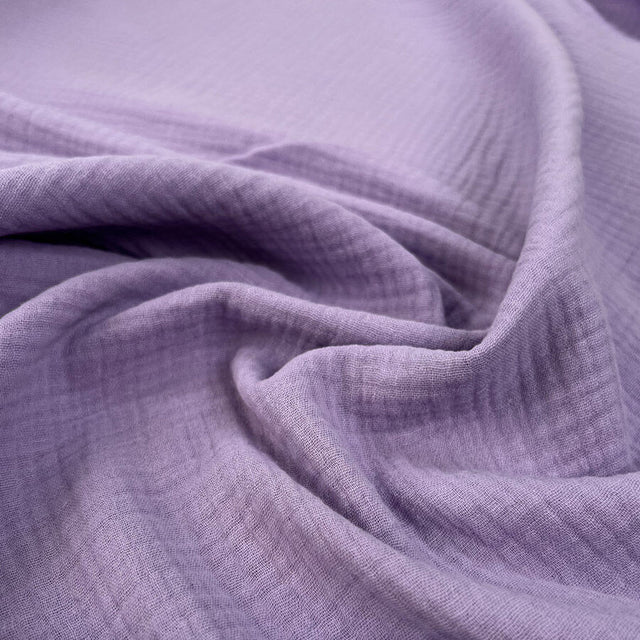 Double Gauze Lilac Purple Plain Cotton Puckered Dress Fabric