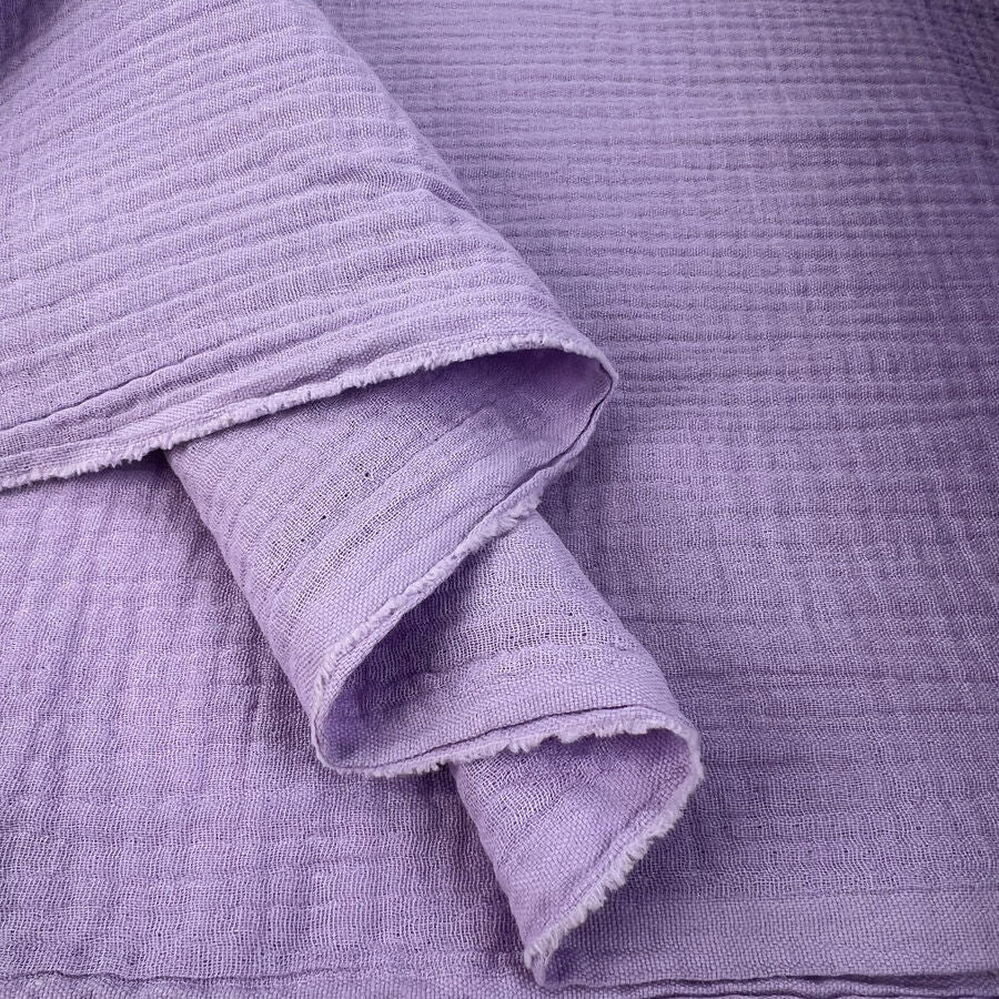 Double Gauze Lilac Purple Plain Cotton Puckered Dress Fabric Fold