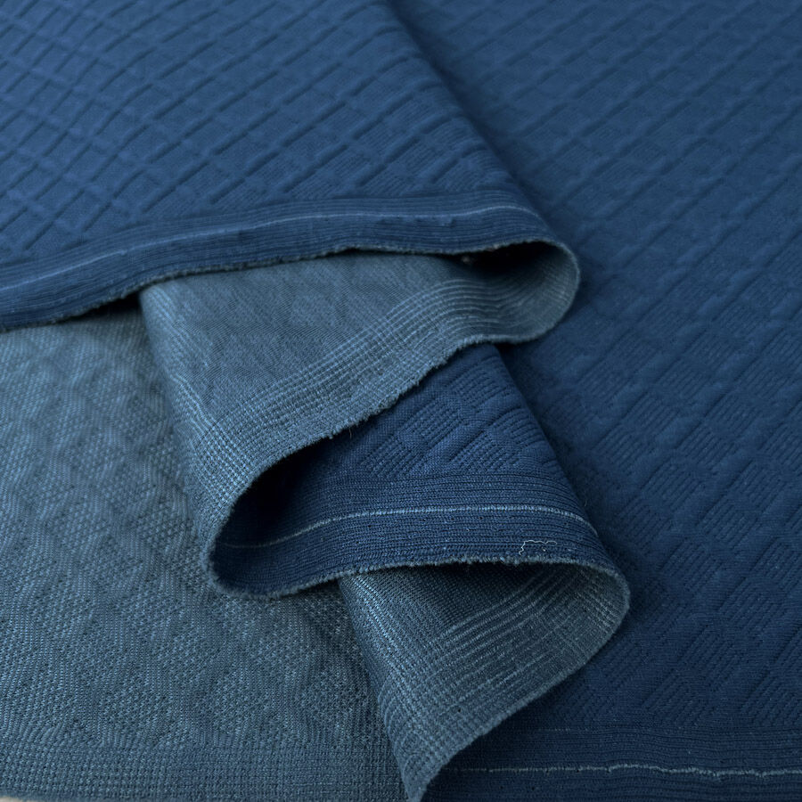 Double Trouble Jacquard Jersey Teal Jumper Knit Diamond Stretch Polyester Elastane Fabric Fold