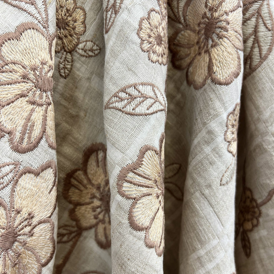 Double Trouble Linen Cotton Double Floral Beige Dress Fabric Drape