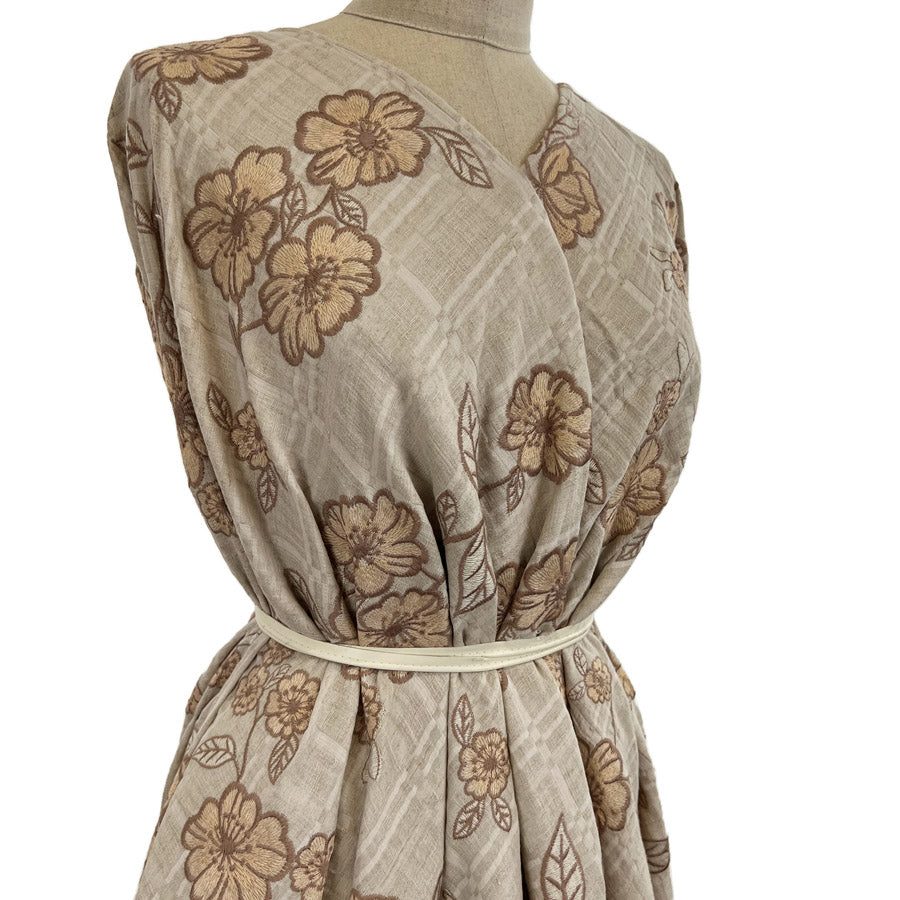 Double Trouble Linen Cotton Double Floral Beige Dress Fabric Side