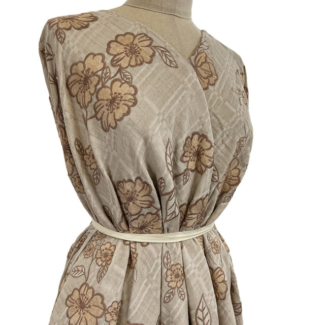 Double Trouble Linen Cotton Double Floral Beige Dress Fabric Side