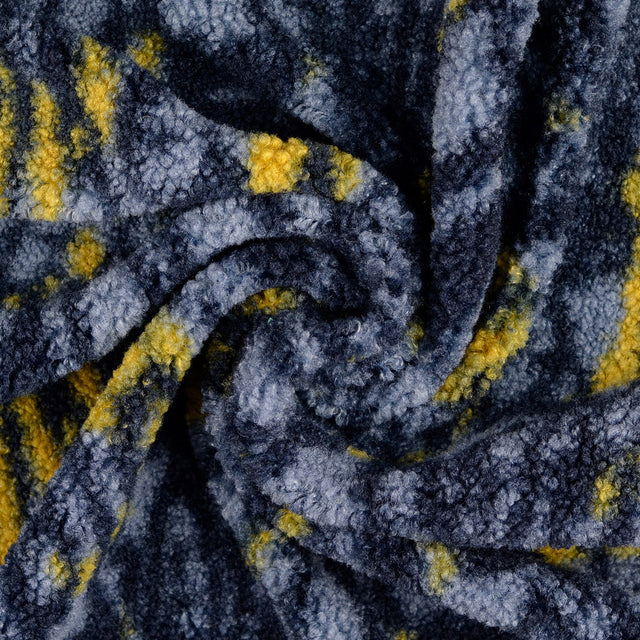 Drake Blue Yellow Abstract Digitally Printed Faux Fur Polyester Coating Fabric Twist