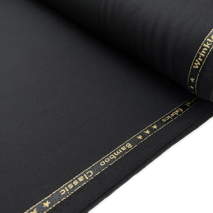 Draper Organic Bamboo Blend Suiting Black Recycled Polyester Lycra Organic Oekotex Woven Fabric Bolt