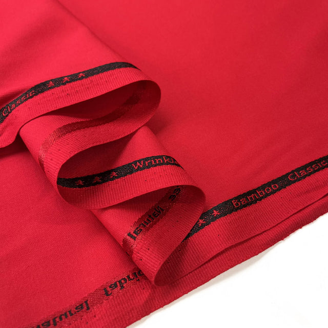 Draper Organic Bamboo Blend Suiting Red Recycled Polyester Lycra Organic Oekotex Woven Fabric Fold