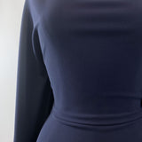 Dynasty Navy Two Way Stretch Drapey Polyester Spandex Suiting Fabric Close Up