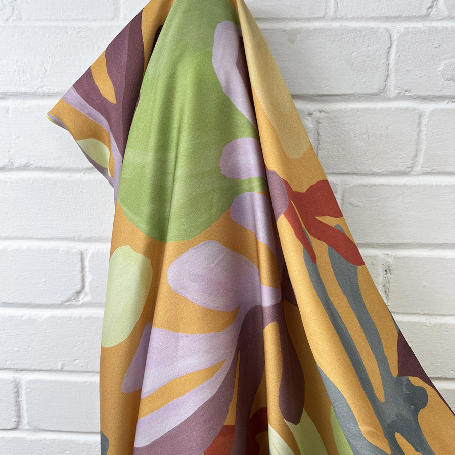 Early Morning Rain Viscose Italian Abstract Leaf Print Colourful Dress Fabric