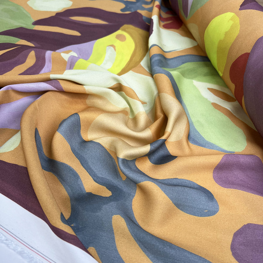 Early Morning Rain Viscose Italian Abstract Leaf Print Colourful Dress Fabric