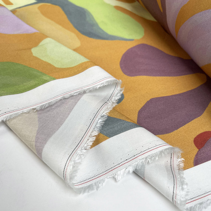 Early Morning Rain Viscose Italian Abstract Leaf Print Colourful Dress Fabric Fold