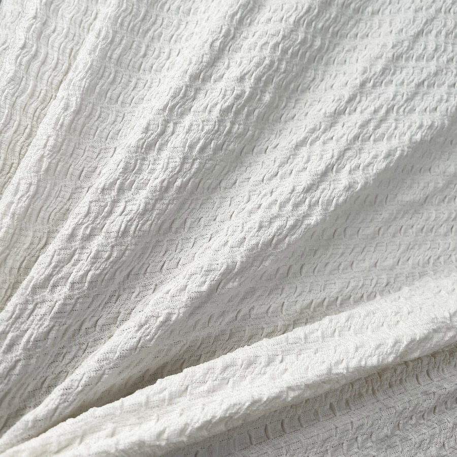 Ebb Tide Jersey Cream Jacquard Polyester Nylon Stretch Textured Wrinkle Finish Fabric