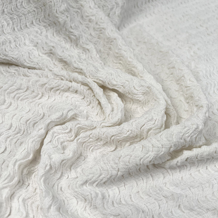 Ebb Tide Jersey Cream Jacquard Polyester Nylon Stretch Textured Wrinkle Finish Fabric Cu1