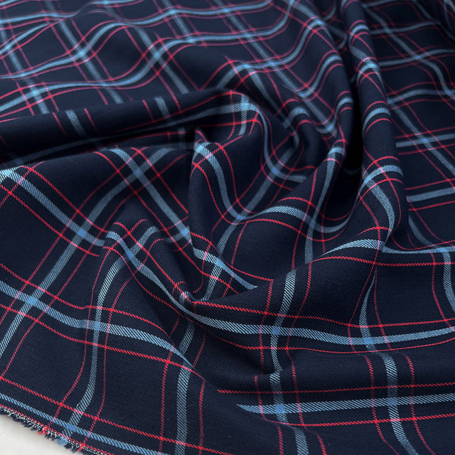 Eddie Check Cotton Twill Navy Red Blue Shirting Fabric