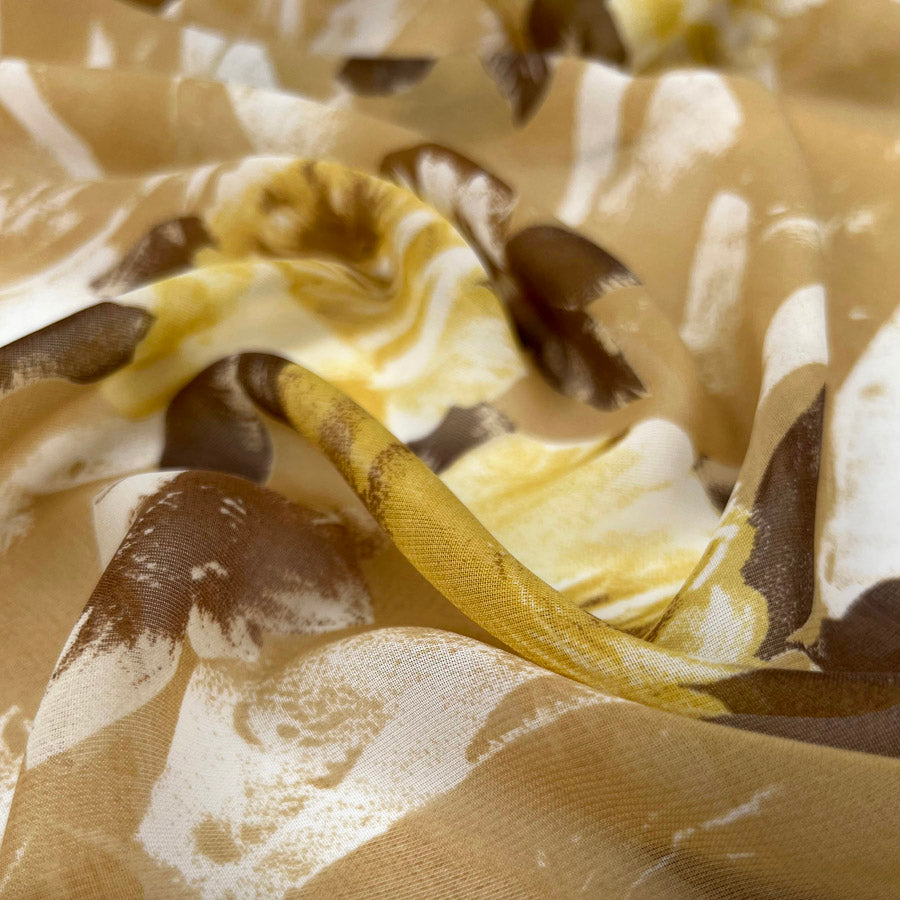 Elegant Chiffon Summer Sands Floral Ochre Printed Polyester Dress Fabric Cu3