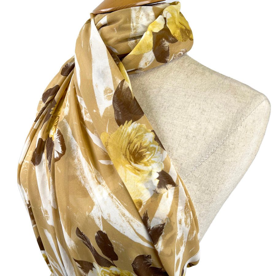 Elegant Chiffon Summer Sands Floral Ochre Printed Polyester Dress Fabric Side