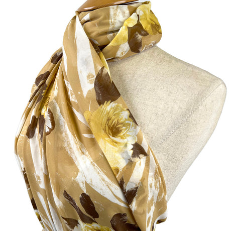 Elegant Chiffon Summer Sands Floral Ochre Printed Polyester Dress Fabric Side