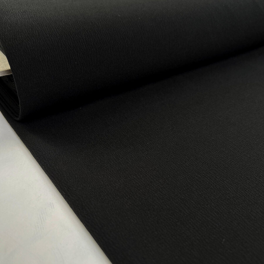 Elixir Stretch Satin Backed Crepe Black Polyester Spandex Crinkle Dress Fabric Bolt