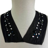 Embellished Sequin Mesh Cuff Yoke Collar Black
