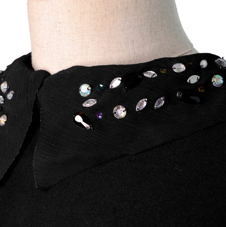 Embellished Sequin Mesh Cuff Yoke Collar Black Neck