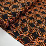 Ember Glow Black Orange Abstract Viscose Dress Fabric Bolt