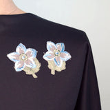 Embroidered Patch Blue Flower Crafts Fabric M