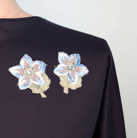 Embroidered Patch Blue Flower Crafts Fabric M