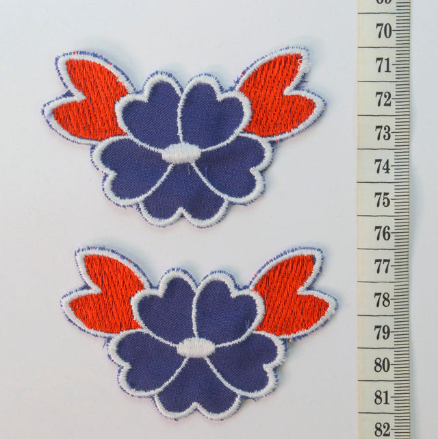 Embroidered Patch Blue Red Flower Patch Cotton Craft Fabric S