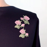 Embroidered Patch Purple Green Flower Crafts Fabric M