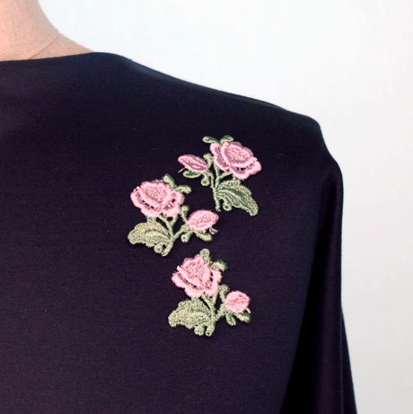 Embroidered Patch Purple Green Flower Crafts Fabric M