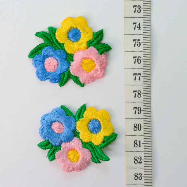 Embroidered Patch Yellow Green Blue Flower Cotton Craft Fabric S