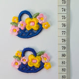Embroidered Patch Yellow Pink Blue Flower Basket Cotton Craft Fabric S