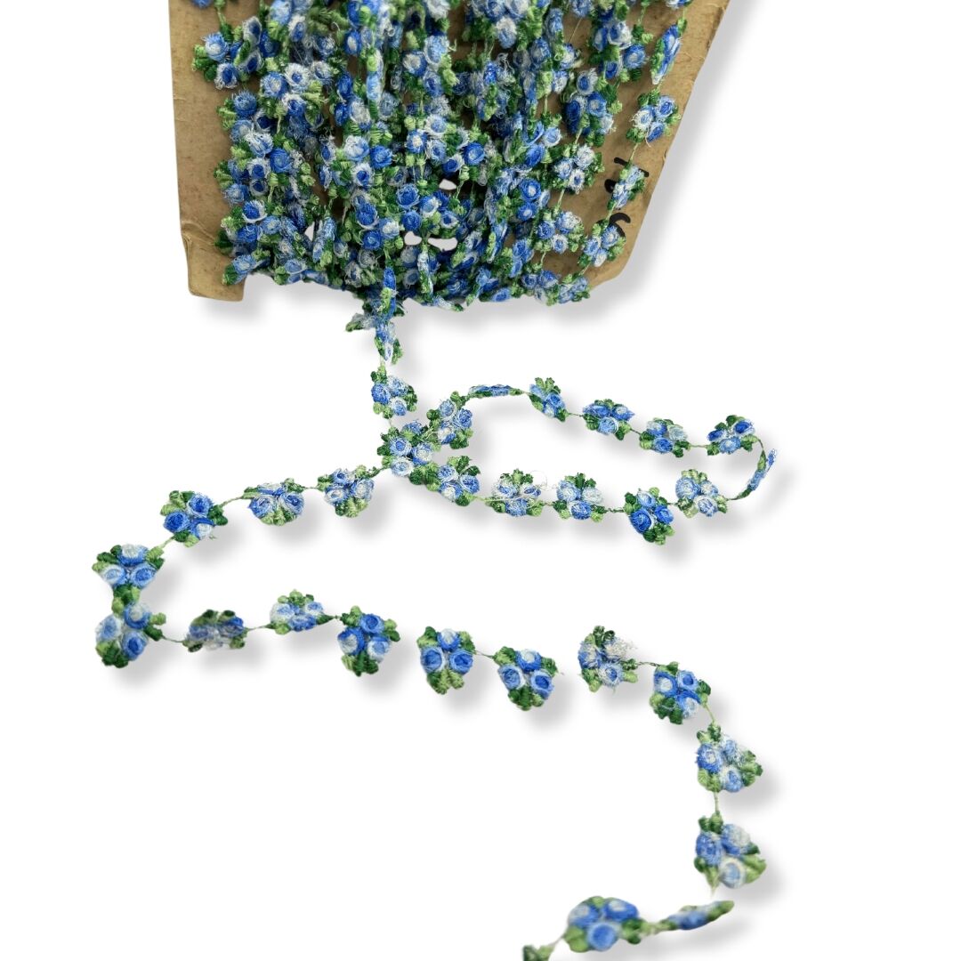 Embroidered Cotton Blue Floral Vine Trim 15mm Wide