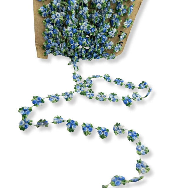 Embroidered Cotton Blue Floral Vine Trim 15mm Wide