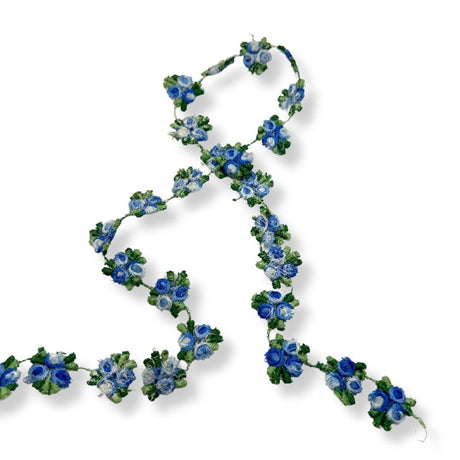 Embroidered Cotton Blue Floral Vine Trim 15mm Wide