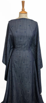 Embroidered Floral Indigo Fine 6oz Cotton Denim Shirting Fabric Embden Dress