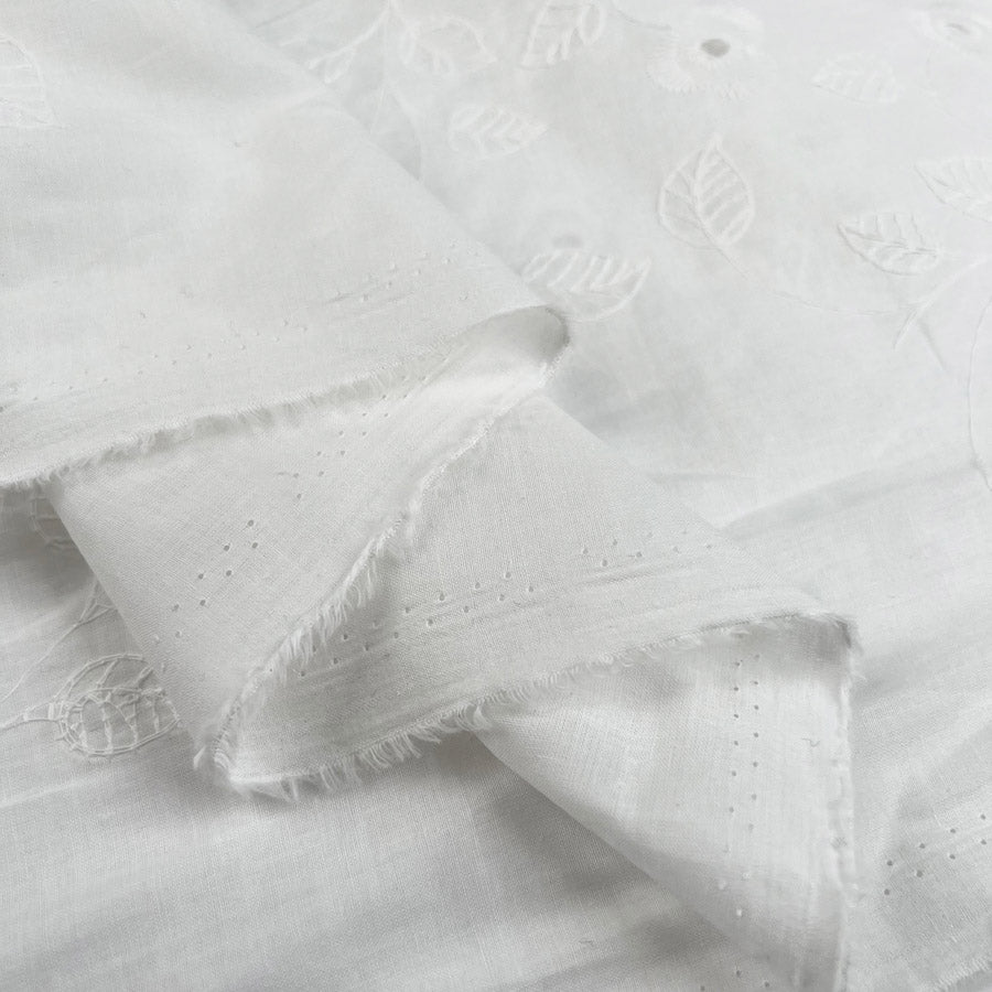 Embroidered Lawn Trillium Cotton Broderie Anglaise White Floral Dress Fabric Fold