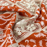 Embroidered Patchwork Fabric Summer Heirloom Orange